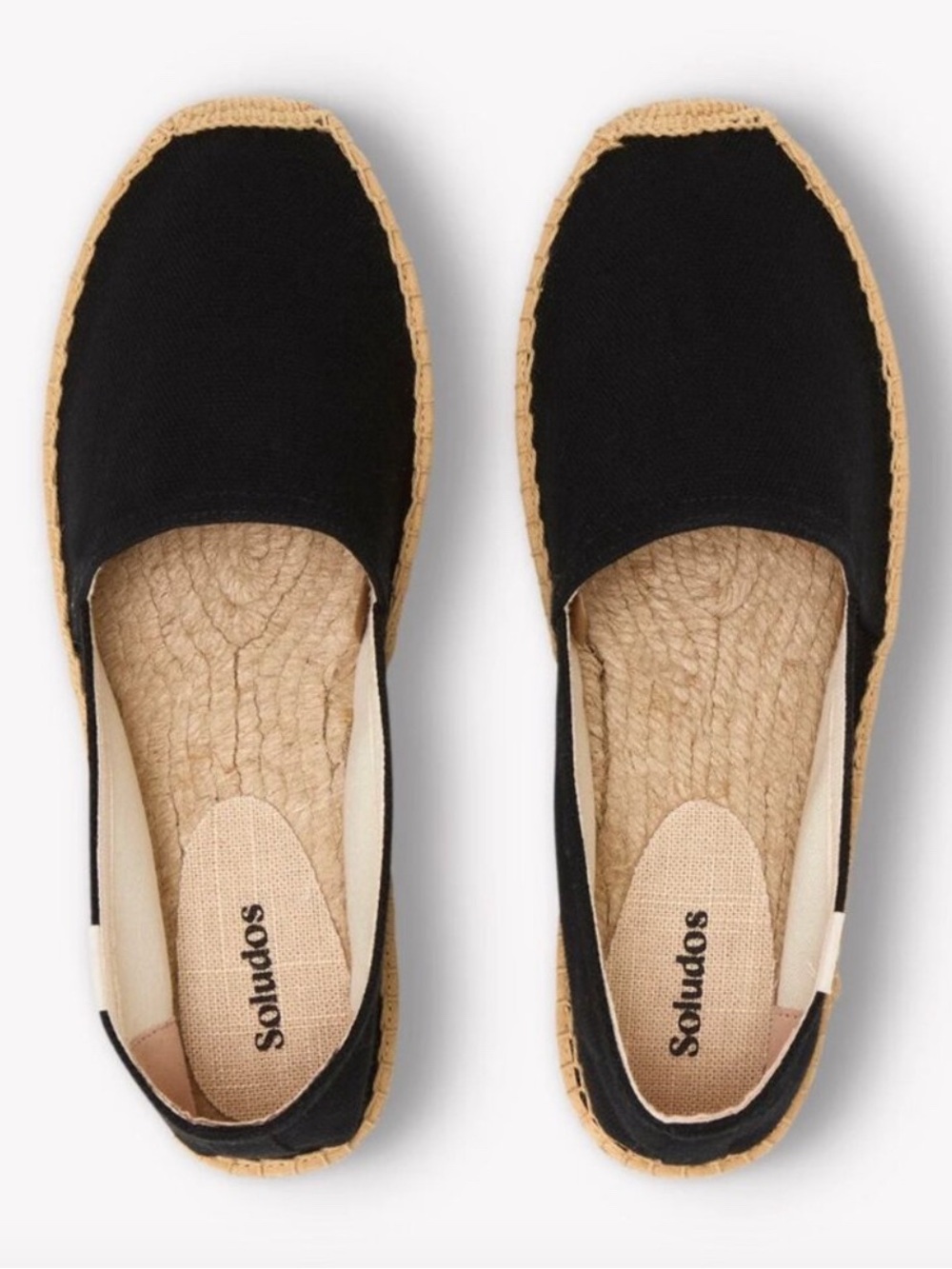 Soludos Espadrilles Womens 8 Black Canvas Slip On Flats Rope Sole
